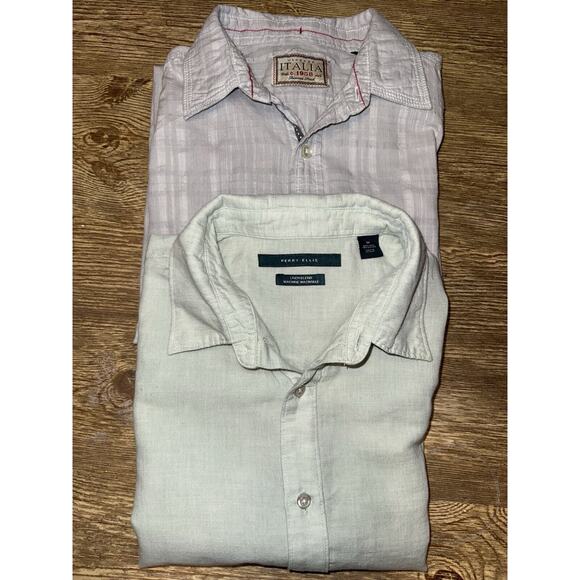 Lot Of 2 Mens Size M Button Up Short Sleeve Shirts. Solid Perry Ellis ITALIA - Picture 8 of 8